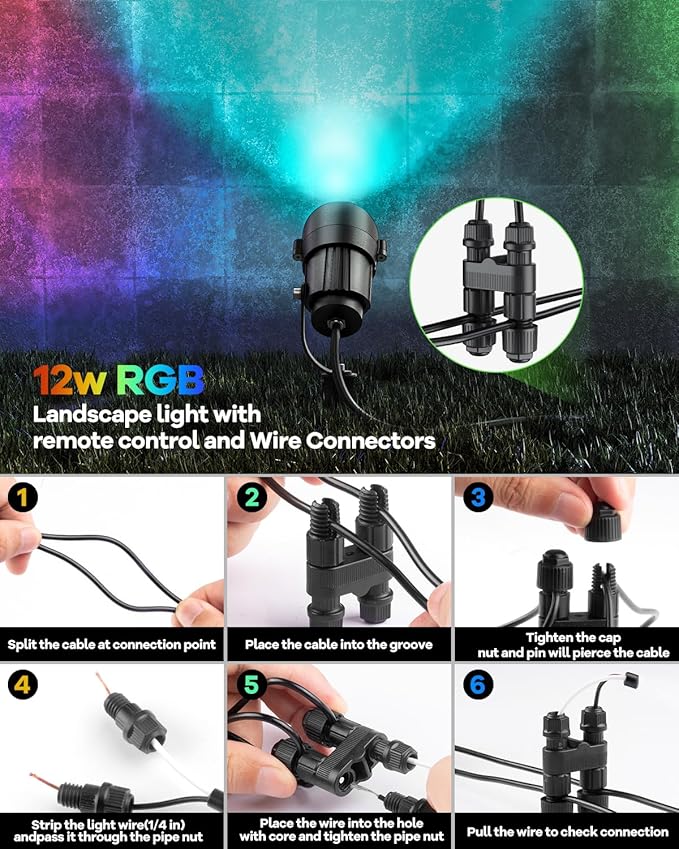 HIBOITEC RGBW Low Voltage Landscape Lighting 12W with 300W Transformer Remote Connectors Spotlights Landscape | Lumora