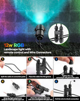 HIBOITEC RGBW Low Voltage Landscape Lighting 12Pack 12W with Remote Connectors Spotlights Landscape Lights 12-24V | Lumora