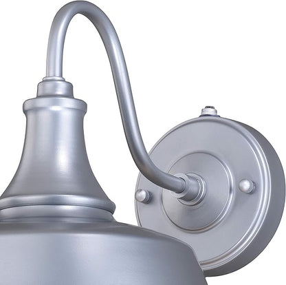 VAXCEL Dorado 9 in. H 1-Light Satin Silver and White Dusk to Dawn Sensor Farmhouse Outdoor Wall Sconce, Gooseneck Steel Shade, Dark Sky Compliant for Exterior Porch Patio Front Door or Garage