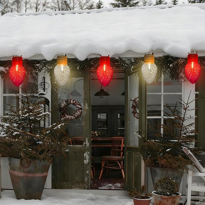 SUNSGNE Red and White Christmas Lights Outdoor, 16FT Colored Christmas Lights with 10 Count 5'' Diamond LED Bulbs for Roofline Patio Balcony Yard Porch Decorations