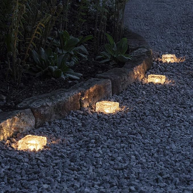 Outdoor 4 Pack Ice Cube Bricks Rocks Lights Solar Powered LED In Ground Pathways Patio Yard Garden Glow Lights Decor | Lumora