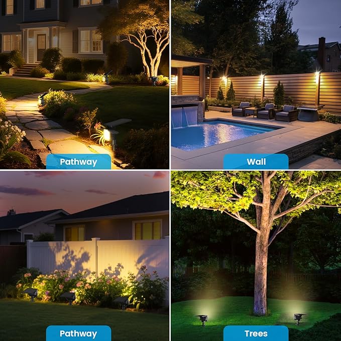 VOLISUN Solar Spotlight Outdoor, IP67 Waterproof Solar Landscape Spot Lights，Uplights for Yard Garden Pathway - 6 Pack Warm White 27 LED 3 Lighting Modes