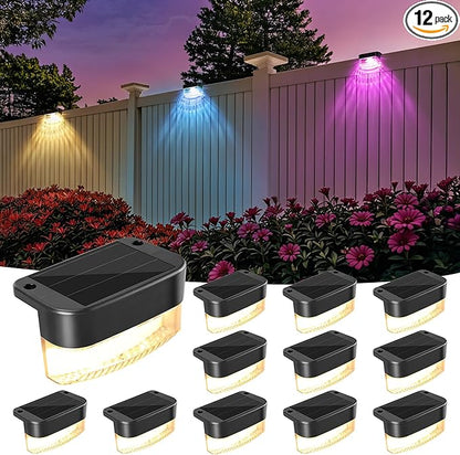 BrizLabs Solar Fence Lights, 12 Pack RGB & Warm White & 11 Colors Changing LED Solar Deck Lights with IP65 Waterproof, Outdoor Step Light Patio Fence Lighting for Patio Yard Pool Railing Garden Fence