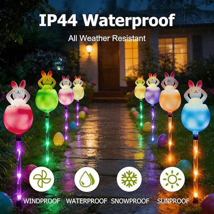 AVEKI 6 Pcs Easter Bunny Solar Pathway Lights Outdoor, Stake Lights with 8 Lighting Modes, Waterproof Outdoor Garden Lights for Easter Decorations Yard Pathway (Bunny)