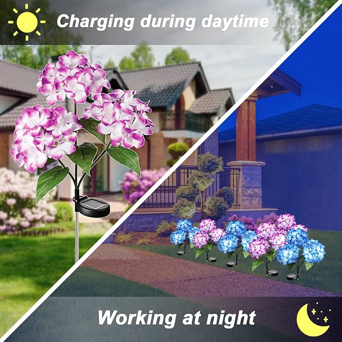 Solar Flowers Lights - Outdoor Waterproof Hydrangea Stake, Solar Flower Decor for Patio, Courtyard, Garden Lawn | Lumora