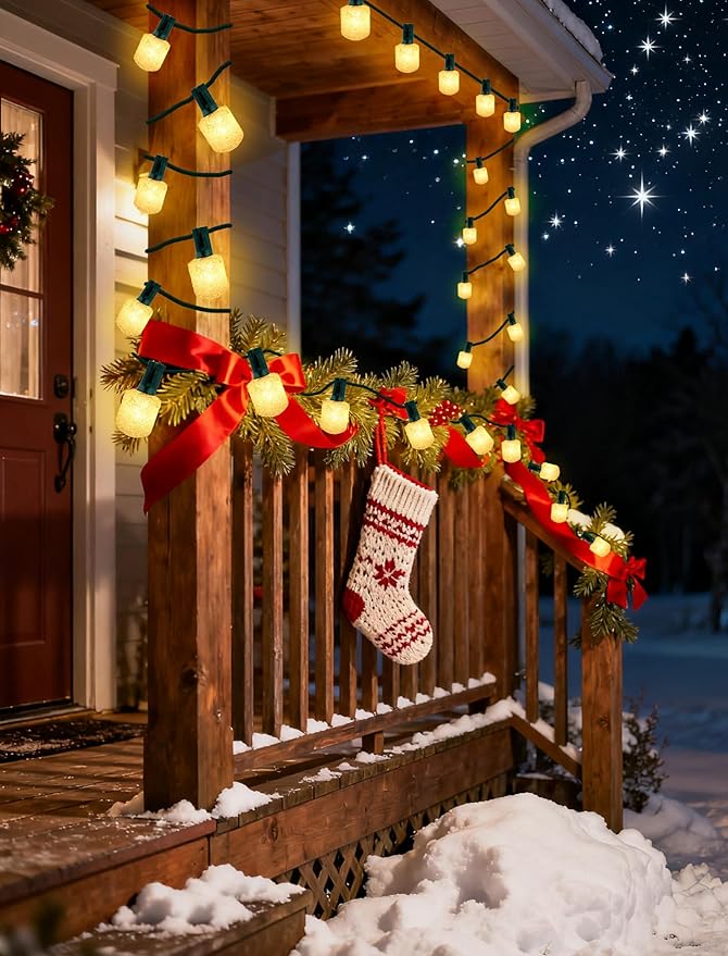 Outdoor String Lights, 25FT T40 Retro LED Christmas Lights, Waterproof Warm White Patio Lights for Porch, Bistro, Party, Holiday Decorations, Connectable, Shatterproof, Green Wire