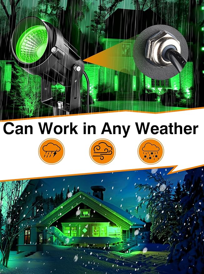 Christmas Green LED Spot Lights Landscape Lights Outdoor, 110v Plug in Landscape Lighting with IP66 Waterproof | Lumora