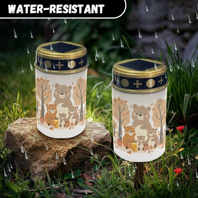 Thanksgiving Bear Solar Garden Lights Outdoor Waterproof Pathway Lights for Yard Patio Walkway Set of 10 Solar Stake Lights Outdoor Landscape Lighting-Warm White