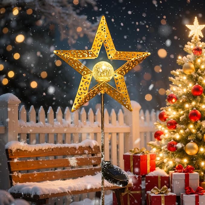 Star Solar Lights Garden Outdoor Decor Waterproof Metal Solar Stakes Lights for Patio Yard Walkway Lawn Patio Garden Gifts