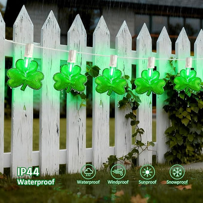 20Ft St Patrick's Day Lights Outdoor, Shamrock String Lights Plug in with 22 Shattproof LED Bulbs for Indoor and Outdoor Home Bar Garden Saint Patrick's Day Decor