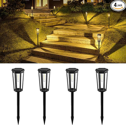 3000K Solar Pathway Lights, 4 Pack LED Solar Lights Outdoor Waterproof, Garden Lighting for Yard Path Landscape Lawn Walkway Driveway