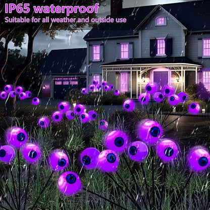 4 Pack Halloween Decorations Outdoor Lights - 32LED Solar Scary Eyeball Pathway Light Swaying by Wind, Waterproof Solar Halloween Stake Lights for Garden Porch Lawn Pathway (Purple)