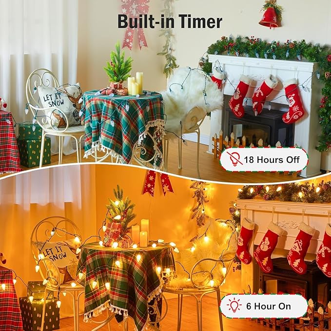 Minetom 100 LED C9 LED Christmas Lights Outdoor, 81FT Lighted Length Plug-in Waterproof C9 String Lights with Timer & Memory Function, 8 Modes, Connectable, for Tree Home Yard Party Indoor, Warm White
