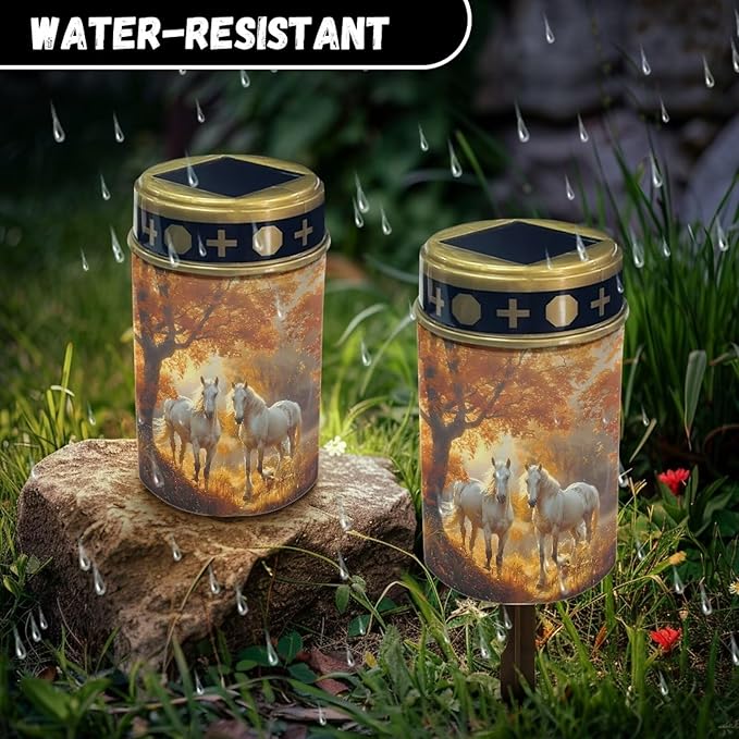 Horse Twins Outside Solar Lights for Yard Waterproof Solar Garden Light Landscape Path Lights for Outdoor Easy Install Solar Light Cemetery Light for Grave
