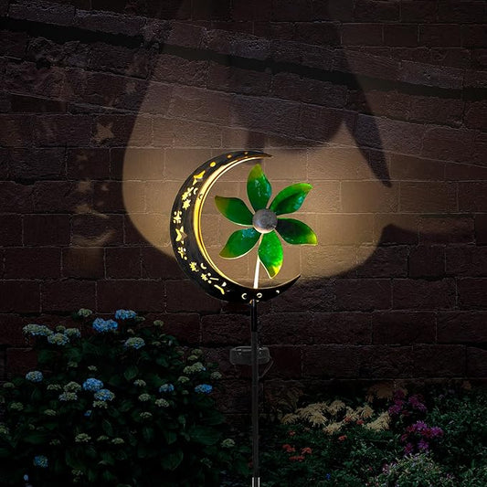 Solar Moon Garden Decoretive Lights with Windmill Metal Stake Outdoor Path Lights Waterproof Landscape Lighting for Yard Patio Pathway