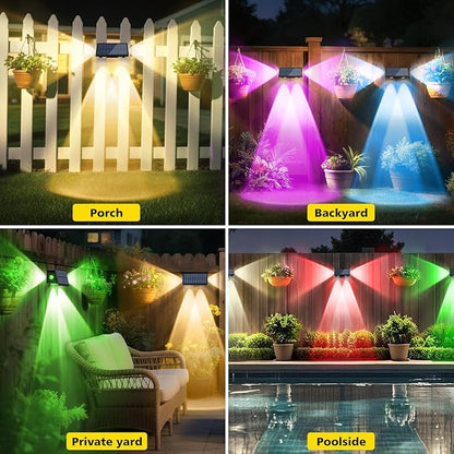 T-SUN Solar Fence Lights Outdoor 12 Pack, Solar Lights with Brighter LED Focus Lens, 8 Mode RGB Warm White Color Changing, Waterproof Fence Lights Solar Powered for Yard Patio Step Railing Pool Decor
