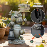 Solar Dragon Garden Statue with Lantern, Resin Outdoor Yard Decor Figurine, Waterproof Solar Powered Light for | Lumora
