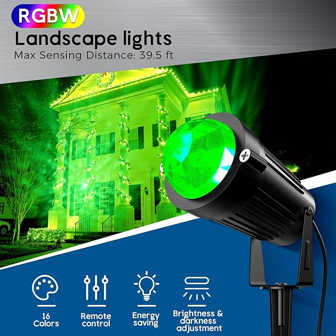 Christmas Halloween Outdoor Spotlight RGB Lights Projector, 12W Color Changing Landscape Lighting for Yard Garden Patio Decor, 4 Pack of 120V Waterproof LED Landscape Lights for Home Party Decorations