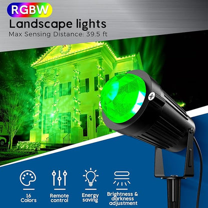 Christmas Halloween Outdoor Spotlight RGB Lights Projector, 12W Color Changing Landscape Lighting for Yard Garden Patio Decor, 4 Pack of 120V Waterproof LED Landscape Lights for Home Party Decorations