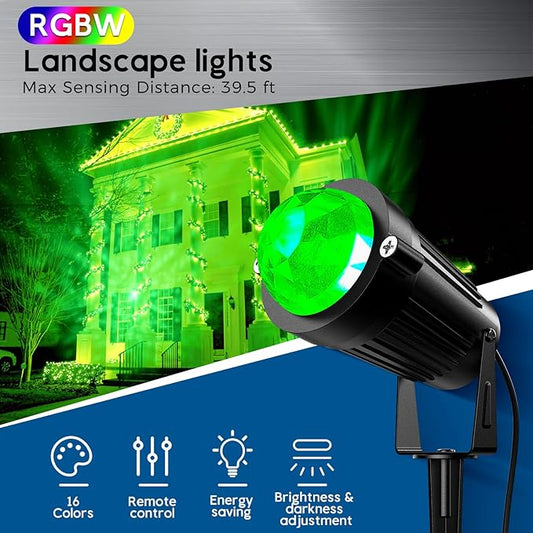 Christmas Halloween Outdoor Spotlight RGB Lights Projector, 12W Color Changing Landscape Lighting for Yard Garden Patio Decor, 4 Pack of 120V Waterproof LED Landscape Lights for Home Party Decorations