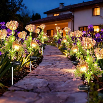 Solar Flowers Outdoor Waterproof, 4 Pack Solar Garden Lights with 12 Flowers, Enlarged Solar Panel, Perfect Gifts for Women Mom Grandma, Garden Decor for Landscape Pathway Flowerpot