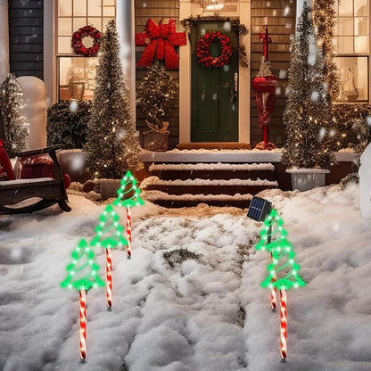 5 Pack Solar Christmas Pathway Lights, Outdoor Solar Christmas Decorations Stake Decorative Lights Xmas Tree with 8 Lighting Modes & IP65 Waterproof, for Garden Yard Patio Lawn Holiday Decor