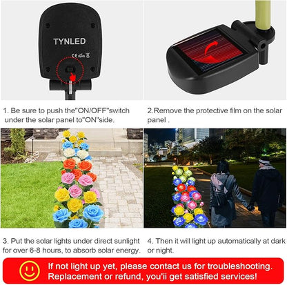 Outdoor Solar Garden Stake Lights,Upgraded LED Solar Powered Light with 6 Rose Flowers, Waterproof Solar Decorative Lights for Patio Pathway Courtyard Garden Lawn