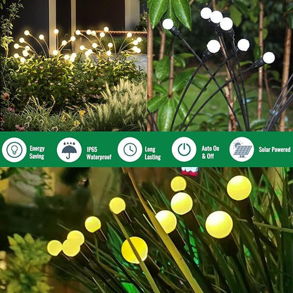 Garden Firefly Lights Solar ,2 Pack 6 LEDs Solar Powered Swaying Outdoor Lights Waterproof,Landscape Yard Patio Pathway Garden Decor,Warm White
