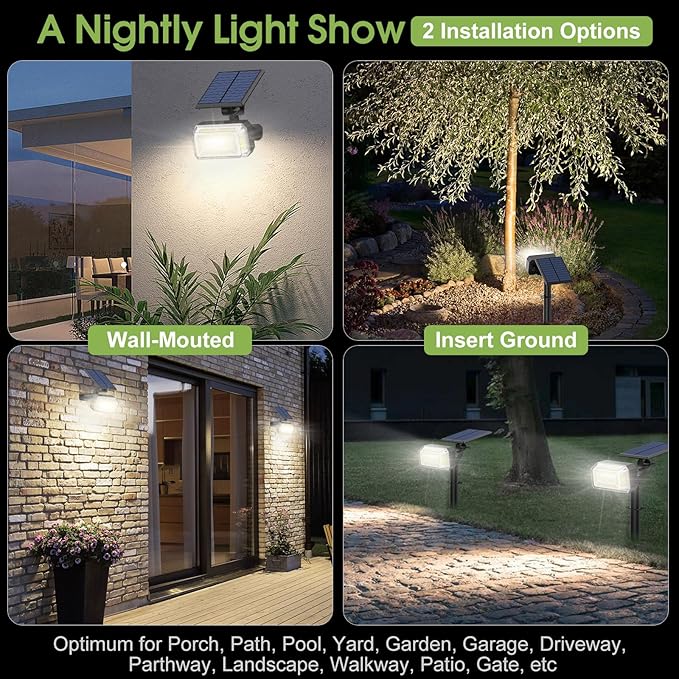 Solar Spot Lights Outdoor, 102 LED Solar Garden Yard Spotlight Waterproof Landscape Flood Powered Lights with | Lumora