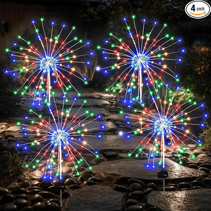 Solar Garden Firework Lights Outdoor Waterproof, 4 Pack Solar Lighting with 8 Lighting Modes , 120 LED Sparklers | Lumora