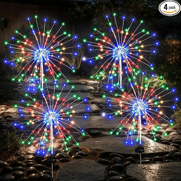 Solar Garden Firework Lights Outdoor Waterproof, 4 Pack Solar Lighting with 8 Lighting Modes , 120 LED Sparklers | Lumora