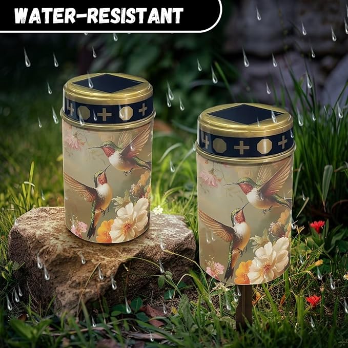 ZOUTAIRONG Solar Light for Cemetery Grave Durable Solar Garden Lights Landscape Lighting Pathway Light Cemetery 1 Pack, Hummingbird Floral Print
