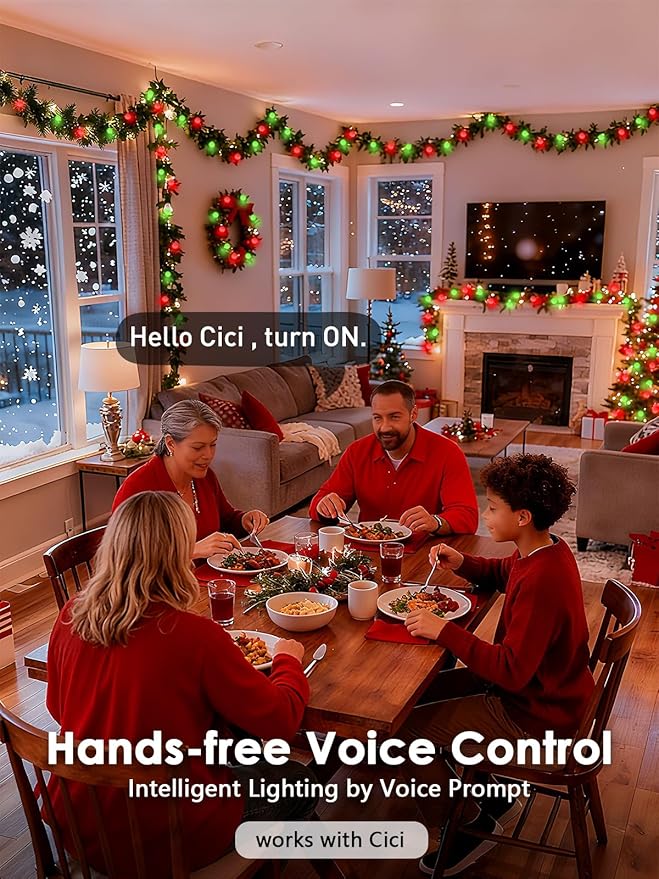 2025 New Connectable 43FT Smart Voice Controlled Christmas String Lights Indoor Outdoor | 100LED Red and Green Globe Twinkle Lights with Remote & Timer | 12 Modes Waterproof Christmas Tree Decorations