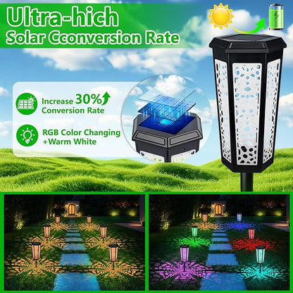 4 Pack Solar Pathway Landscape Lights - RGB Color Changing & Warm White Outdoor Waterproof Solar Yard Lights, 2 Lighting Modes for Garden, Patio, Walkway, Driveway & Sideway