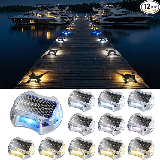 AGPTEK 5 In 1 Solar Driveway Lights Outdoor with Ground Spikes, IP67 Waterproof Solar Lights with 5 Modes (Blue/White/Warm/Mixed/Flashing) for Deck, Stairs, Pathway, Garden, Patio(Rectangle, 12 Pack)