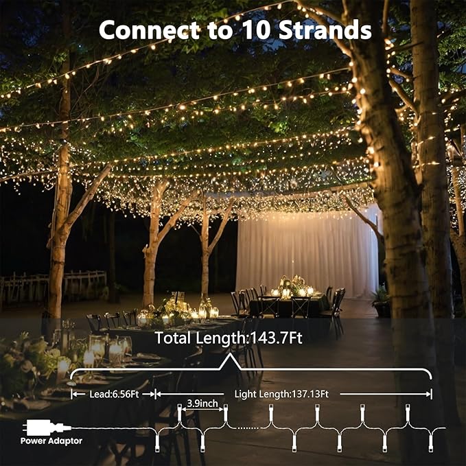 Warm White Christmas Lights - 143.7ft 400 LED Tree Lights Outdoor, UL Certified Plug in Fairy Outdoor Waterproof, Indoor Twinkle 8 Modes & Timer for Outside, Bedroom, Party Wedding