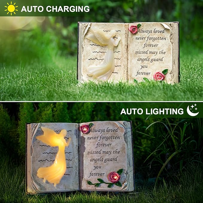 Outdoor Solar Angel Garden Stakes Lights - Praying Guardian Angel Figurines, Waterproof Memorial Grave Decorations | Lumora