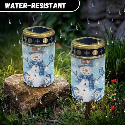Christmas Snowman Solar Garden Stake Lights Bright Solar Cemetery Grave Decorations for Outside, Driveway Markers Lights for Remembrance