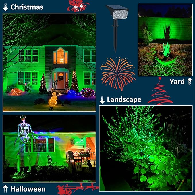 T-SUNUS Green Solar Spot Lights Outdoor Landscape Spotlights 2 Pack Dusk to Dawn Waterproof IP65 for St Patricks | Lumora
