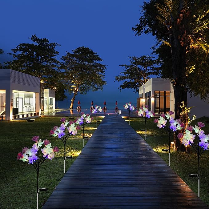 Solar Fiber Optic Camellia Flower Light, Colorful Outdoor Solar Garden DIY Decorative Lights for Walkway Pathway | Lumora