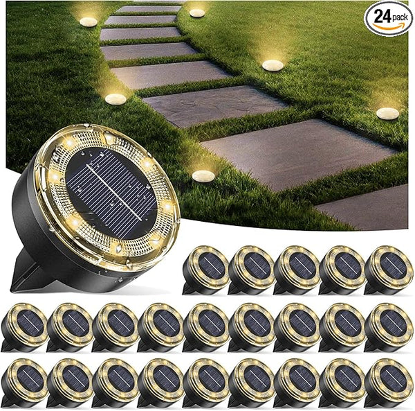 Mini Solar Ground Lights, 24 Pack Solar Lights Outdoor Waterproof, Upgraded LED Flat Landscape Lighting for Outside | Lumora
