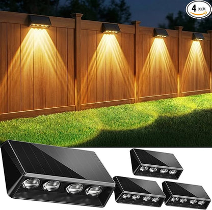 Solar Fence Lights Outdoor, Bigger & Brighter 4-LED Fence Lights Solar Powered with 3 Modes, IP65 Waterproof Solar Lights for Outside, Backyard, Patio, Yard, Railing, Wall, Pool - 4 Pack