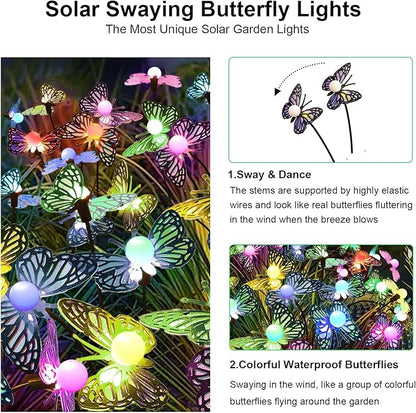Solar Garden Butterfly Lights, 4 Pack 48 LED Solar Swaying Lights, 7 Color Changing Waterproof Firefly Light Outdoor Fairy Light for Garden Patio Yard Pathway Flower Bed Decoration