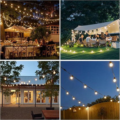 Outdoor String Lights with G40 Clear Globe Bulbs, Black Cord, Waterproof LED Edison Filament Decorative Lighting for Patio, Garden, Backyard (G40 Bulbs, 50FT)