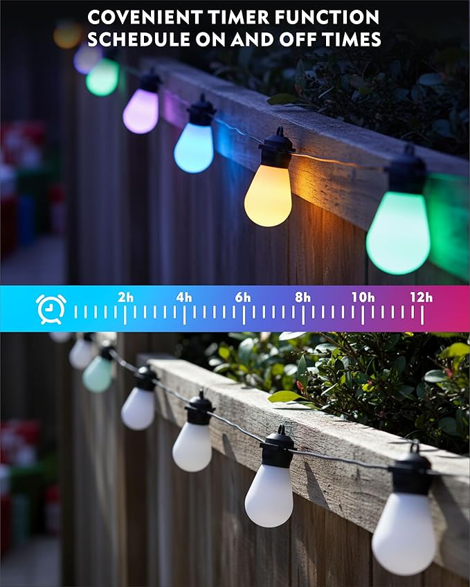 Honche Outdoor String Lights S14, 46FT Patio Lights with 20 Shatterproof LED Bulbs, APP & Remote Control, 213 Scene Modes, USB Powered, IP67 Waterproof for Garden, Wedding, Party, Camping