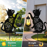 Solar Garden Statues Cat Decor - Outdoor Metal Lantern Silhouette Stake, Waterproof Solar Lights for Yard Patio | Lumora