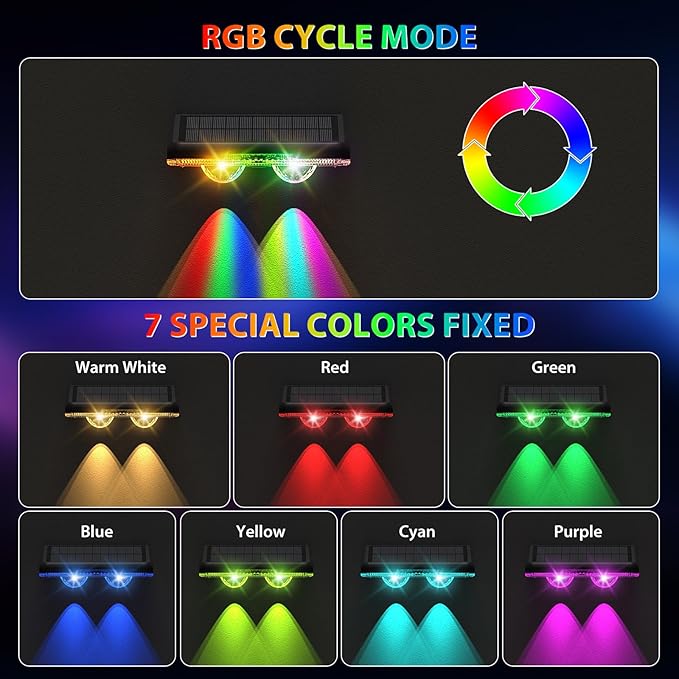 Solar Fence Lights Outdoor, 7 Fixed Colors ＆ Color Changing IP65 Waterproof Solar Powered Lights for | Lumora