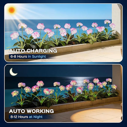 4 Pack Solar Garden Lights Outdoor, Colorful LED Waterproof Solar Powered Carnation Flowers Landscape Lights for Outside Yard, Patio, Pathway Decorative, Décor, Gifts, Two Lighting Modes