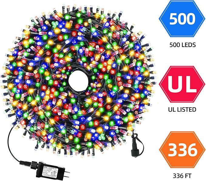 170FT 500LEDs Christmas Lights Outdoor Indoor String Lights 8 Modes Memory Function for Christmas Tree Party | Lumora