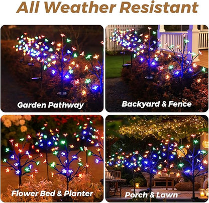 Solar Garden Lights Outdoor Garden Decor, 2 Pack Cherry Blossom Solar Flowers Outdoor Waterproof Fairy Solar Lights, Outside Yard Decorations for Patio Pathway Decor, Gardening Gifts for Women Mom